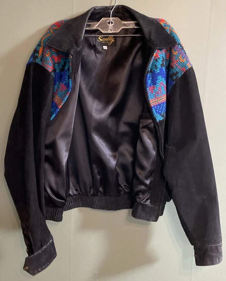 Chaqueta Scully Western Para Hombre 44 Abrigo Vaquero Borde Cuero Lana Azteca Suroeste Foto 4 de 4