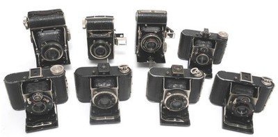 Lot of 8 x vintage folding cameras mixed brands Nagel Plaubel Welta Zeh For Par
