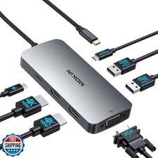 USB C Docking Station Dual Monitor, 7 in 1 USBC to Dual HDMI Adapter, USB C H