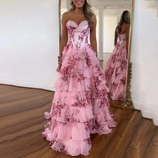 Chiffon Prom Dress for Party A-line Gown Tiered Dress Sweetheart Evening Gown