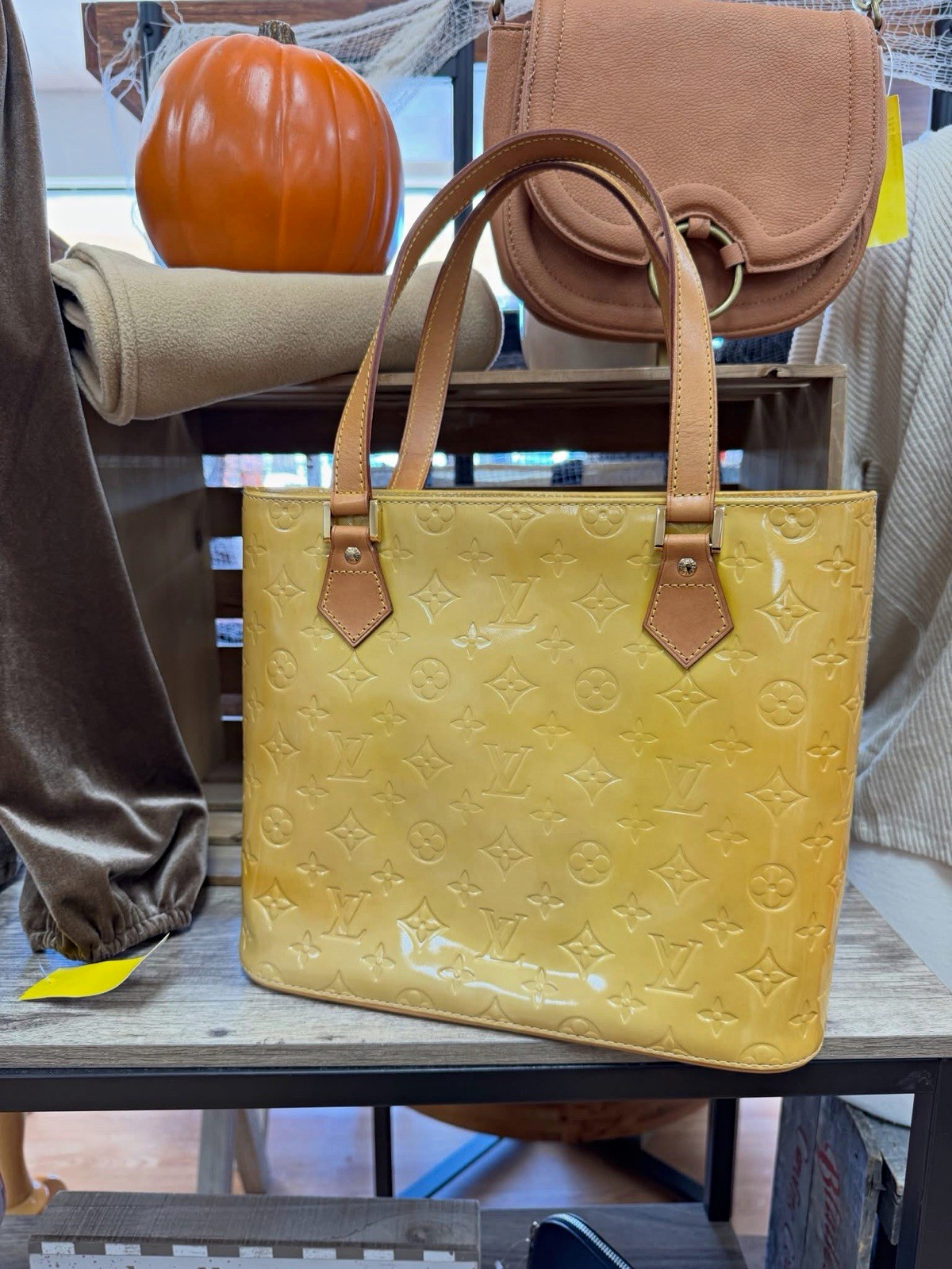Louis Vuitton Monogram Vernis Patent Leather Zip Tote Yellow Brown w/ Dust