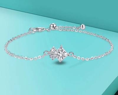 1.0ct Princess Cut Lab Created Diamond Test Pass VVS1/D 18K Gold Bracelet