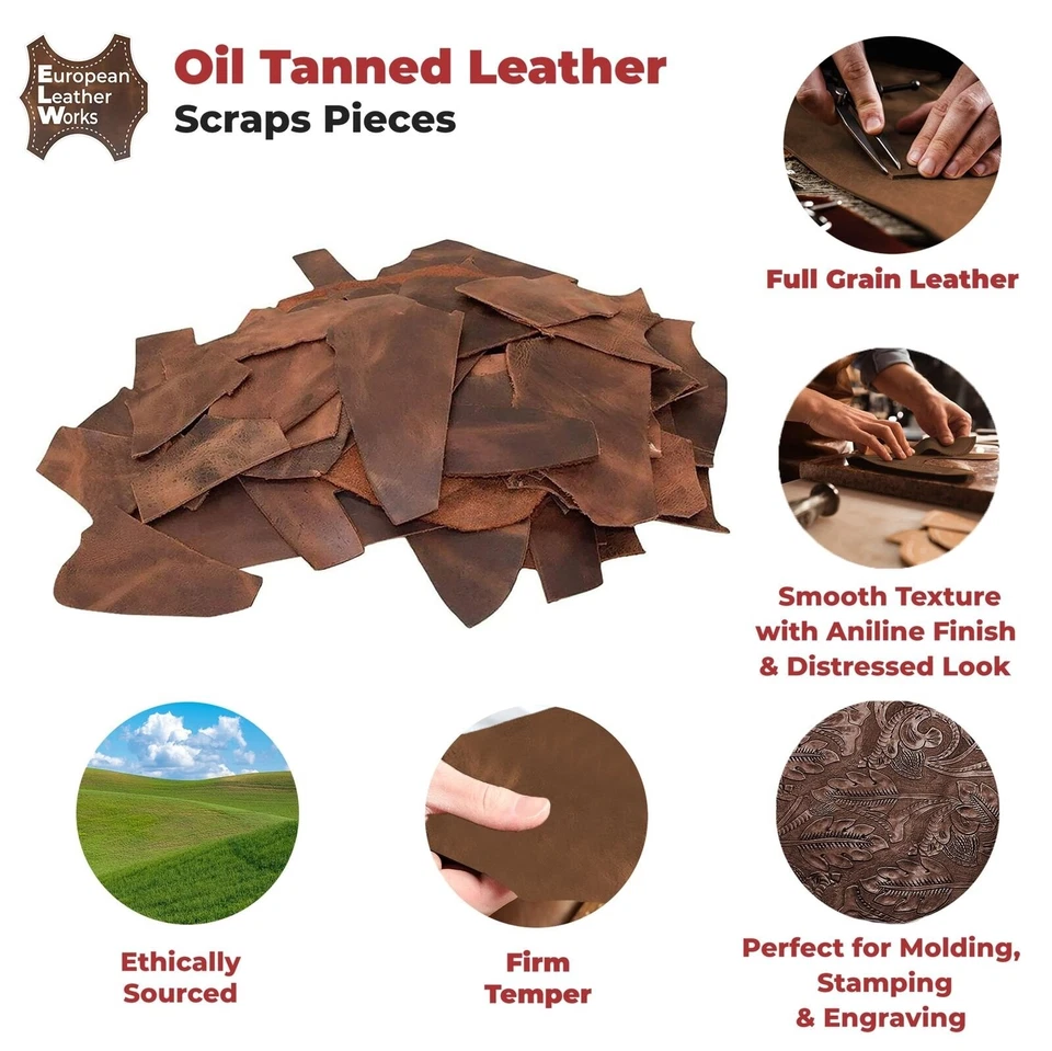European Leather Work 9-10 oz. (3.6-4mm) Oil-Tanned Leather Scraps Bourbon Brown - Image 3 of 4