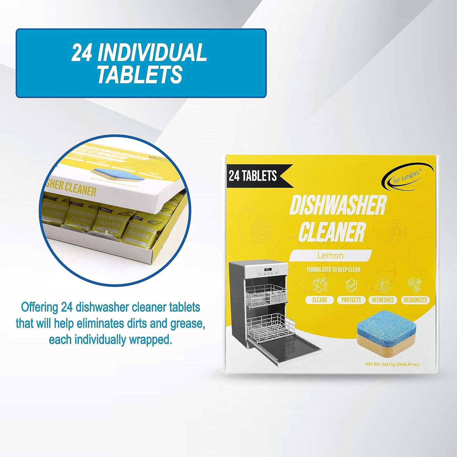 Dishwasher Cleaner Tablets 24 Count, Fragrance Free, Deep Cleaning Descaler Pods