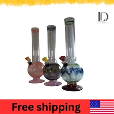 12″ Local Blown Glass Water Pipe – Classic Outside Color Design with Slide Bowl