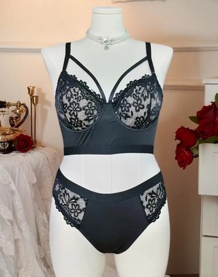 2pcs Set Plus-Size Women's Full Coverage Underwear Set - Elegant Lace Trim Set