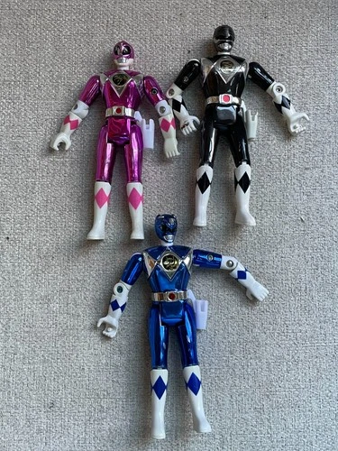 LOT OF 3 VINTAGE 1995 BANDAI POWER RANGERS METALLIC ACTION FIGURES PINK BLACK