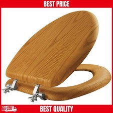 Bathroom Closed Front Toilet Seat Elongated Natural Oak Solid Wood Durable NEW