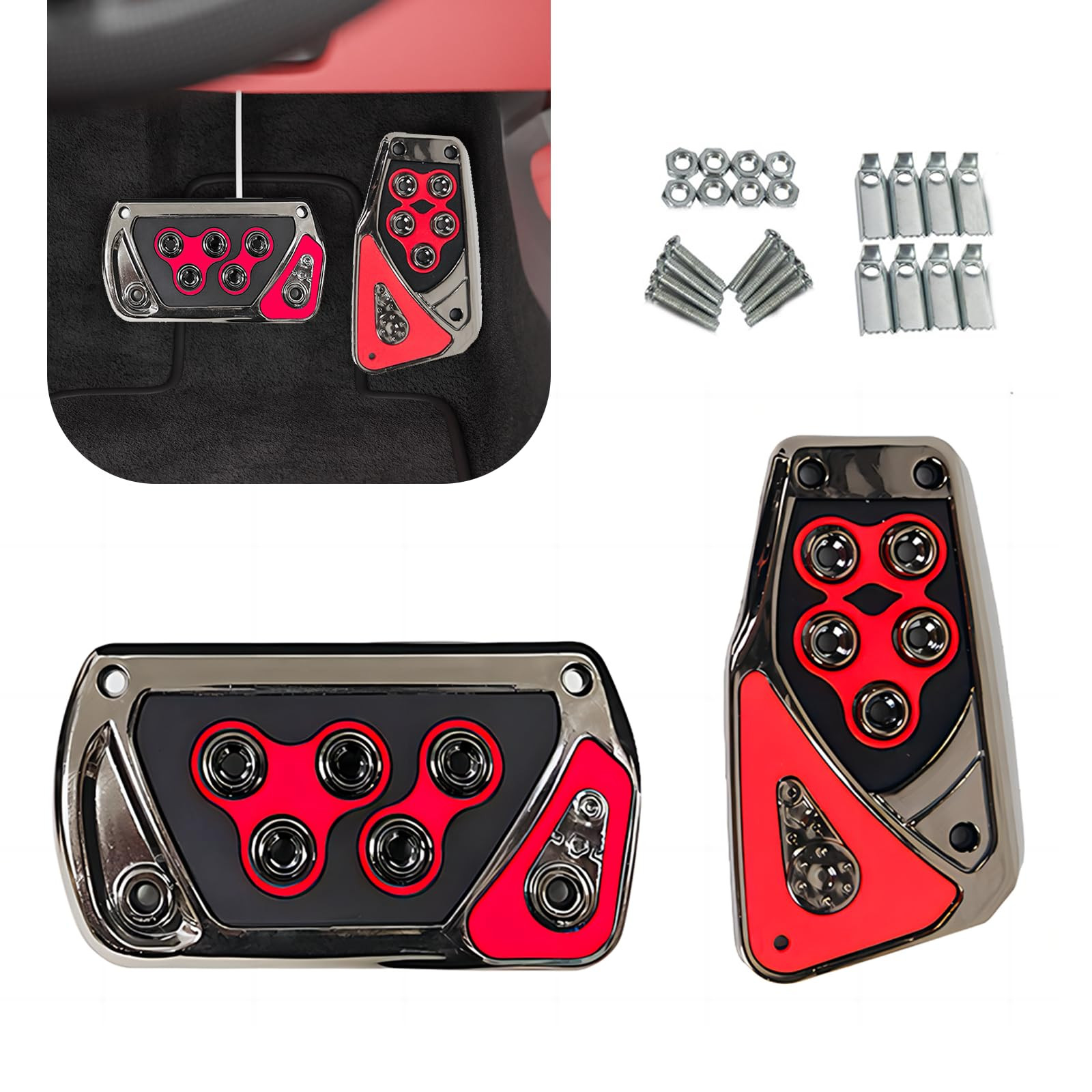 Non-Slip Red Car Brake Pedal Cover 2.55x5.11In Auto Transmission 2-Pack