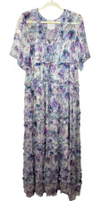 Johnny Was XS Glinda Silk Maxi Dress Floral Print Chiffon Short Sleeve Long $480