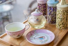 Tea for One Set, Glass Teapot with Porcelain Infuser Strainer and Cup & Sauce...