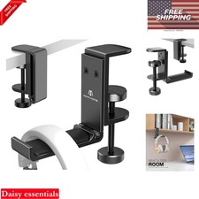 Foldable Aluminum Under Desk Headphone Holder Clamp Black Space Saving Mount ...