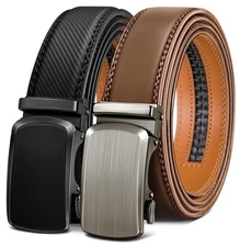 Men's Ratchet Belt 2 Pack, Adjustable Dress Casual Belt, Gift Ready, 1 3/8