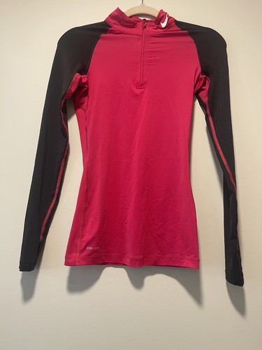 Nike Pro Dri-FIT Women's Pink Black 1/4 Zip Long Sleeve Athletic Top XS