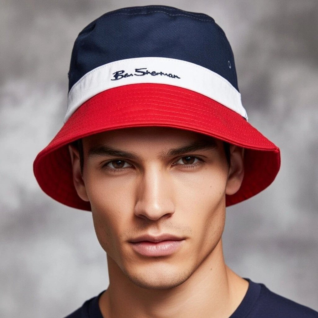 BEN SHERMAN | Navy Blue Red White Striped Fisherman Festival Bucket Hat
