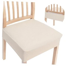  Stretch Jacquard Seat Covers for Dining Room Chairs Removable Set of 4 Beige