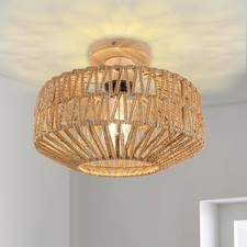 Rustic Ceiling Light Bamboo Natural Rattan Lampshade Chandelier Lamp Fixture E27