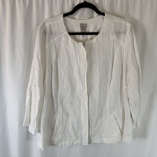 Chico's 1005 Linen Jacket Women's 3 16/18 White Full Zip 3/4 Sleeve Pockets