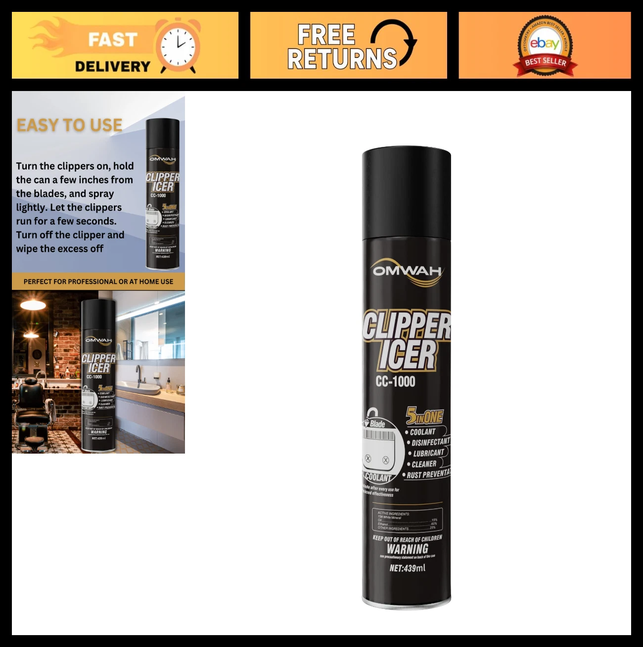 5-in-1 Clipper Blade Cleaner & Lubricant Spray - 15 oz. Professional Grooming To