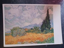 vtg postcard van Gogh Wheat field with cypresses painting art unposted