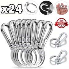 24Pcs Keychain Key Ring Carabiner Clip Keyring Chain Fob Holder Silver Metal