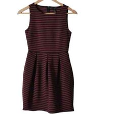 Forever 21 Burgandy Black Stripe V-Neck Sleeveless Dress Size S