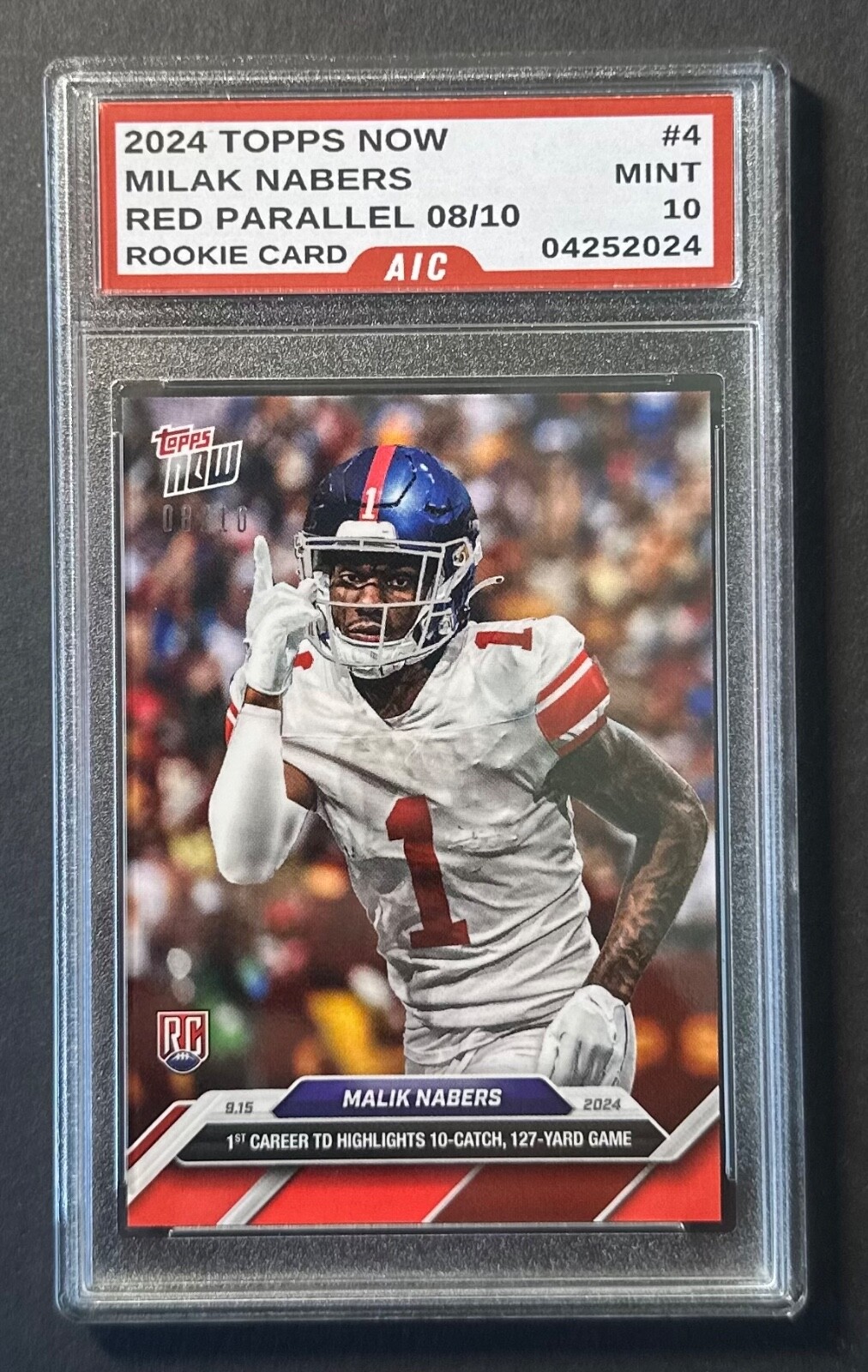 2024 Malik Nabers Topps Now Rookie Card #4 Red Parrell 8/10 Mint Graded 10