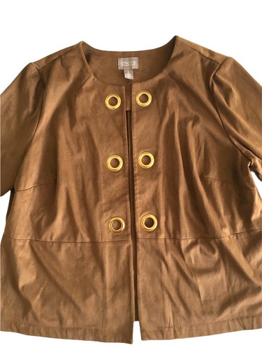 Chico's jacket size 2 Faux Suede Caramel Brown Camel Gold Grommet L - Picture 8 of 8
