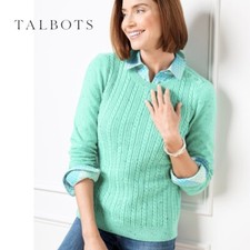 NWT Talbots Plus Cable Knit Tweed Crewneck Sweater 2X Aqua 80 Classic Fit