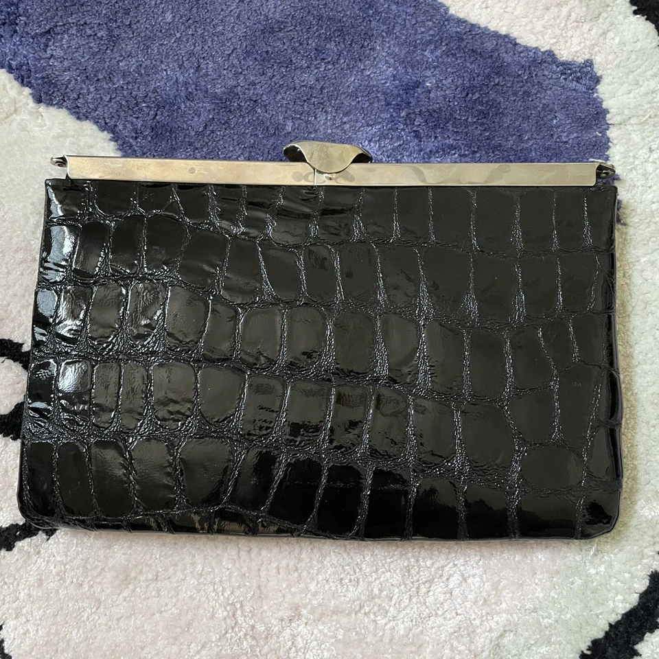 Charlie Lapson黑色鳄鱼压花手拿包银色五金链钱包 — 第 3/4 张图片