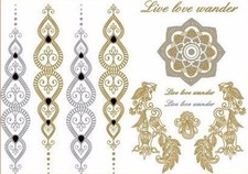 Temporaneo Flash Tatuaggio Classic Oro Bracciale Collana Henna 11teilig Nuovo