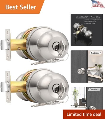 Heavy-Duty Satin Nickel Entry Door Knobs with Lock - Secure & Durable