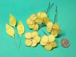 Vintage Handmade Flowers- Yellow- for Doll Hats or crafts-1970's -cloth & wire