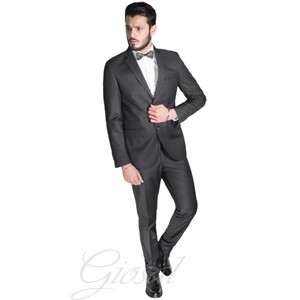 Détails Sur Costume élégant Homme Robe Gris Foncé Classique Poches Petite Nœud Papillon