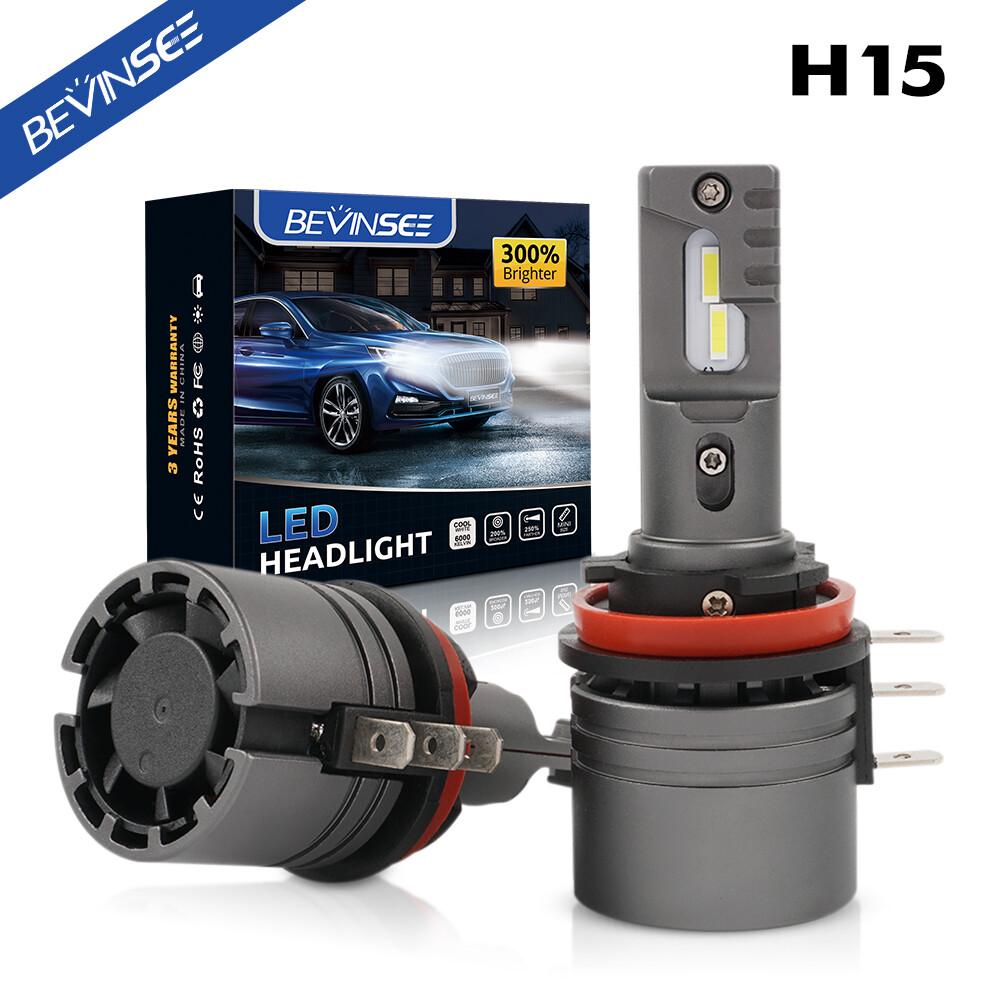 Ampoule H15 LED BEVINSEE blanc 6000K pour remplacer vos phares halogènes jaunes et faibles