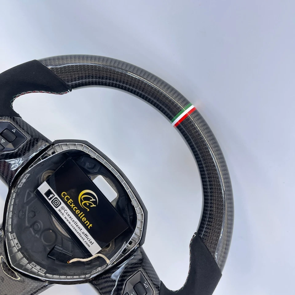 Volante de cuero de fibra de carbono personalizado para Lamborghini Aventador 2012-2022 Foto 4 de 4