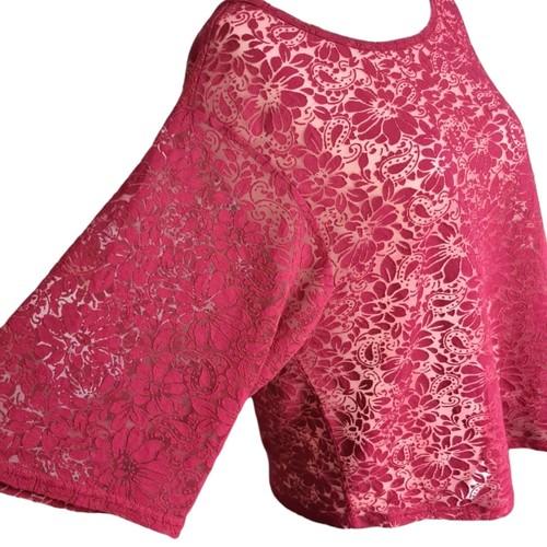 New Look Womens Burgundy Lace Top 3/4 Sleeves Size UK 16 - Bild 2 von 4