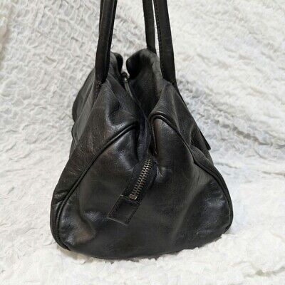 MIU MIU 00s Archive Leather Boston Bag Embossed Logo Black MIU MIU 00s Archive Leather Boston Bag Embossed Logo Black