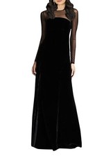 Womens Formal Illusion Neck Velvet Gown Formal Ladies Gowns with Illusion Neckl