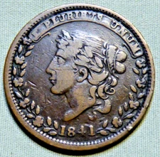 Rare 1841 Pre Civil War U.S. Hard Times Token - Millions For Defence Lot 14