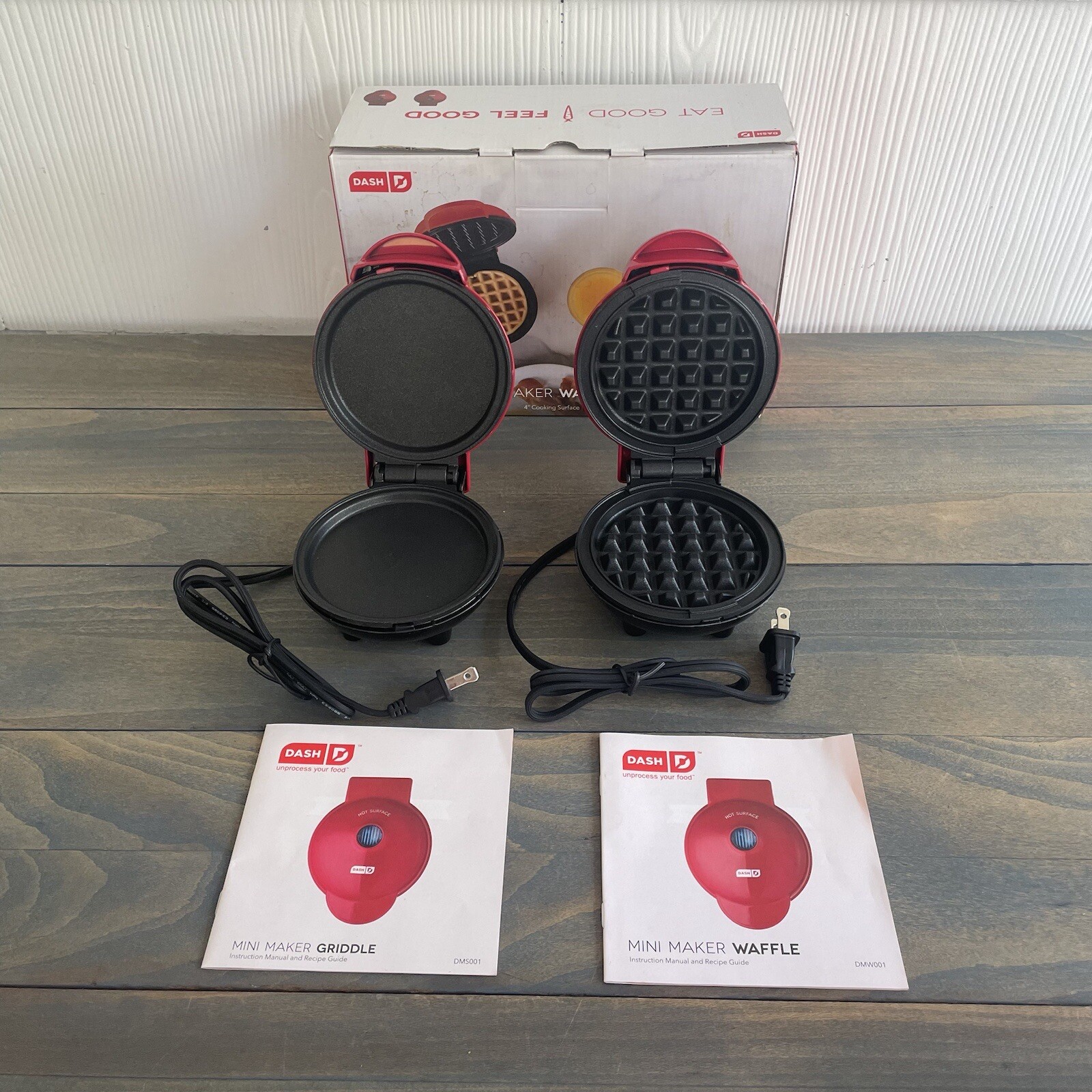 Dash Mini Waffle Maker and Griddle 2-Pack in Red for Compact Cooking-image