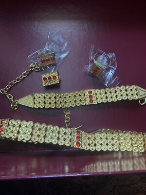 Afrikanisches Hochzeitsset Schmuck vergoldet Set Halskette Ohrringe Ring und Armband