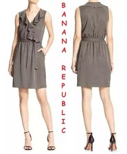 Banana Republic Tie-Waist Ruffle Wrap Shirt-Dress Sleeveless Olive New Dress 