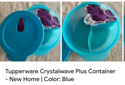 Tupperware Crystalwave Plus Large Round Divided Dish Green with Purple Tab 
