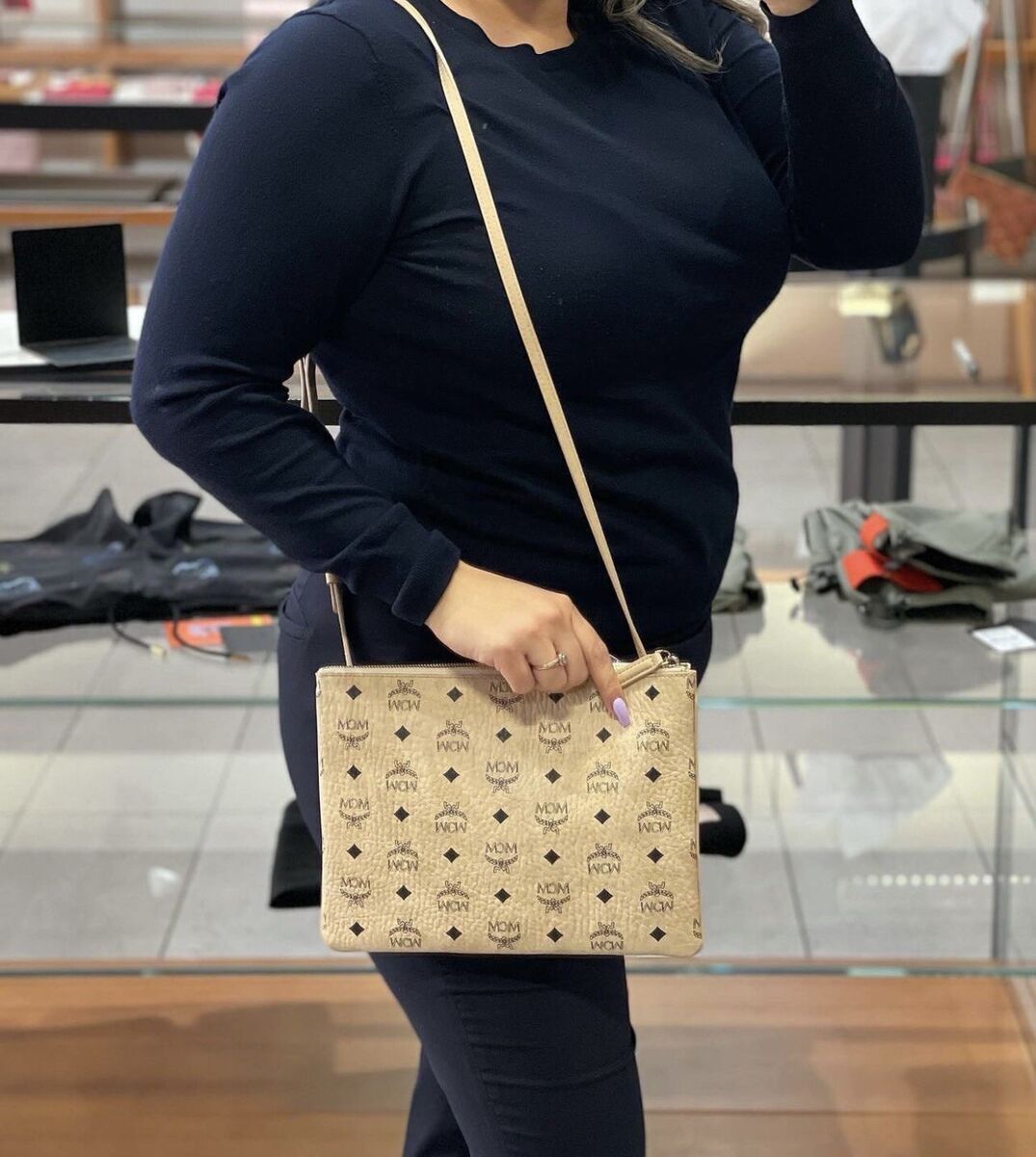 MCM Medium Beige Color Visetos Original Logo Crossbody Pouch MCM Medium Beige Color Visetos Original Logo Crossbody Pouch
