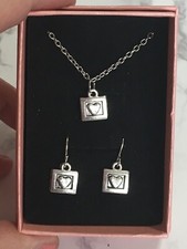Silver Heart Necklace Earrings Set In Box Perfect Valentine  s Gift For Her 