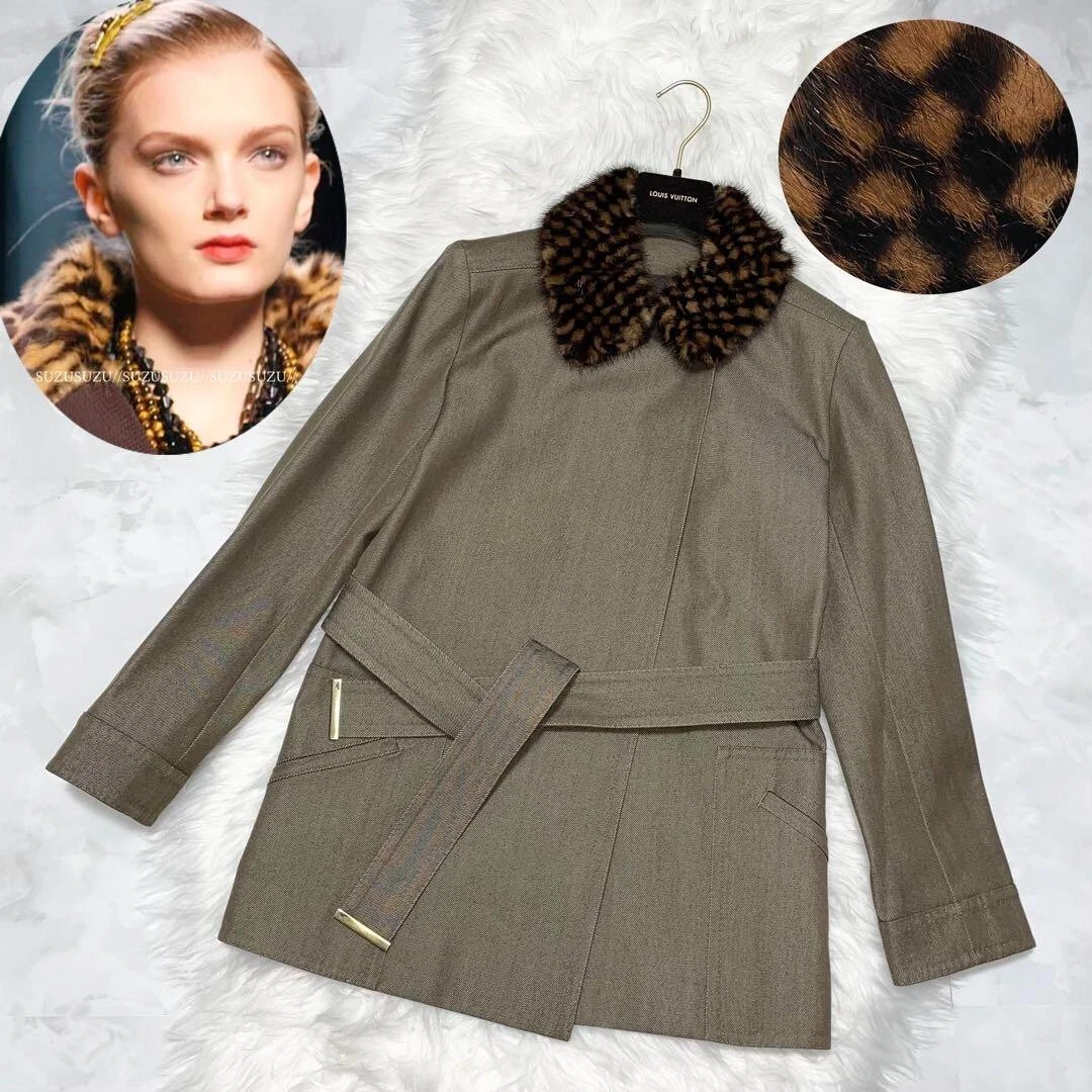 LOUIS VUITTON（LV） Cappotto giacca LOUIS VUITTON visone colletto damier cintura taglia 36 grigio marrone chiaro