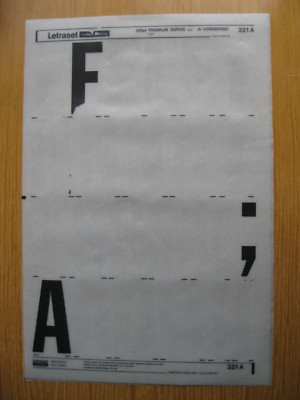 1 x Letraset FRANKLIN GOTHIC EXTRA KONDENSIERT 288pt 76,2mm Bogen 321A+B+C c(bb)