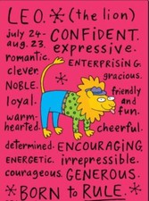 Leo Zodiac July 24 - Aug 23 on a 2.5&rdquo;x3.5&rdquo; Metal Refrigerator Magnet.