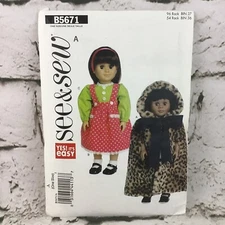 Butterick See&Sew B5671 Sewing Pattern for 18" Girl Dolls Clothes Uncut